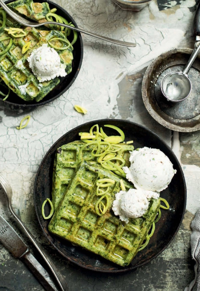 WAFFLES with spinach and cheese