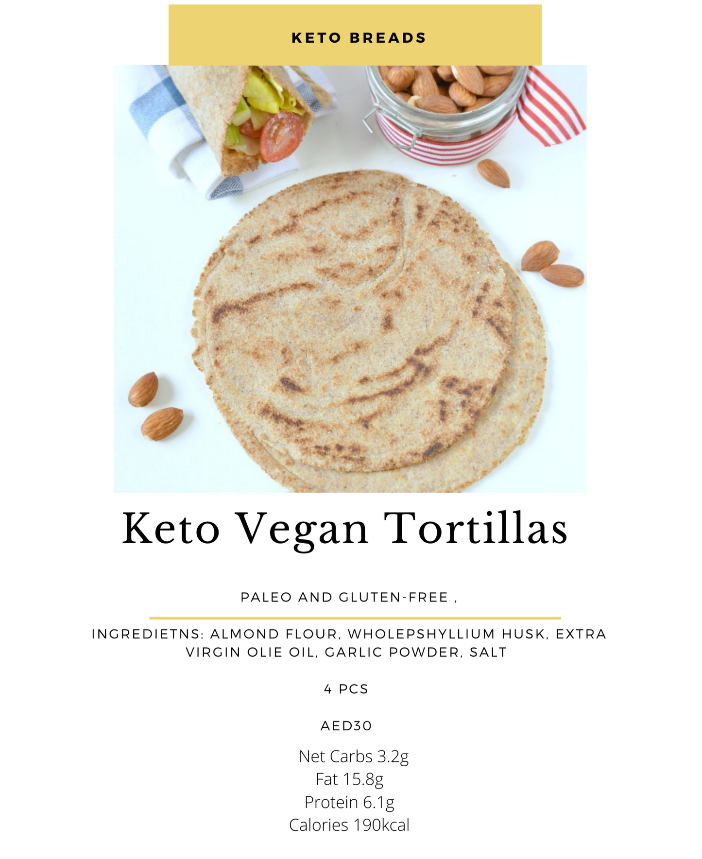 Gluten-free Vegan Keto Tortillas
