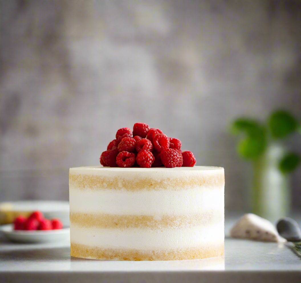 Vegan Low Calorie Coconut Cream and Raspberry Cake