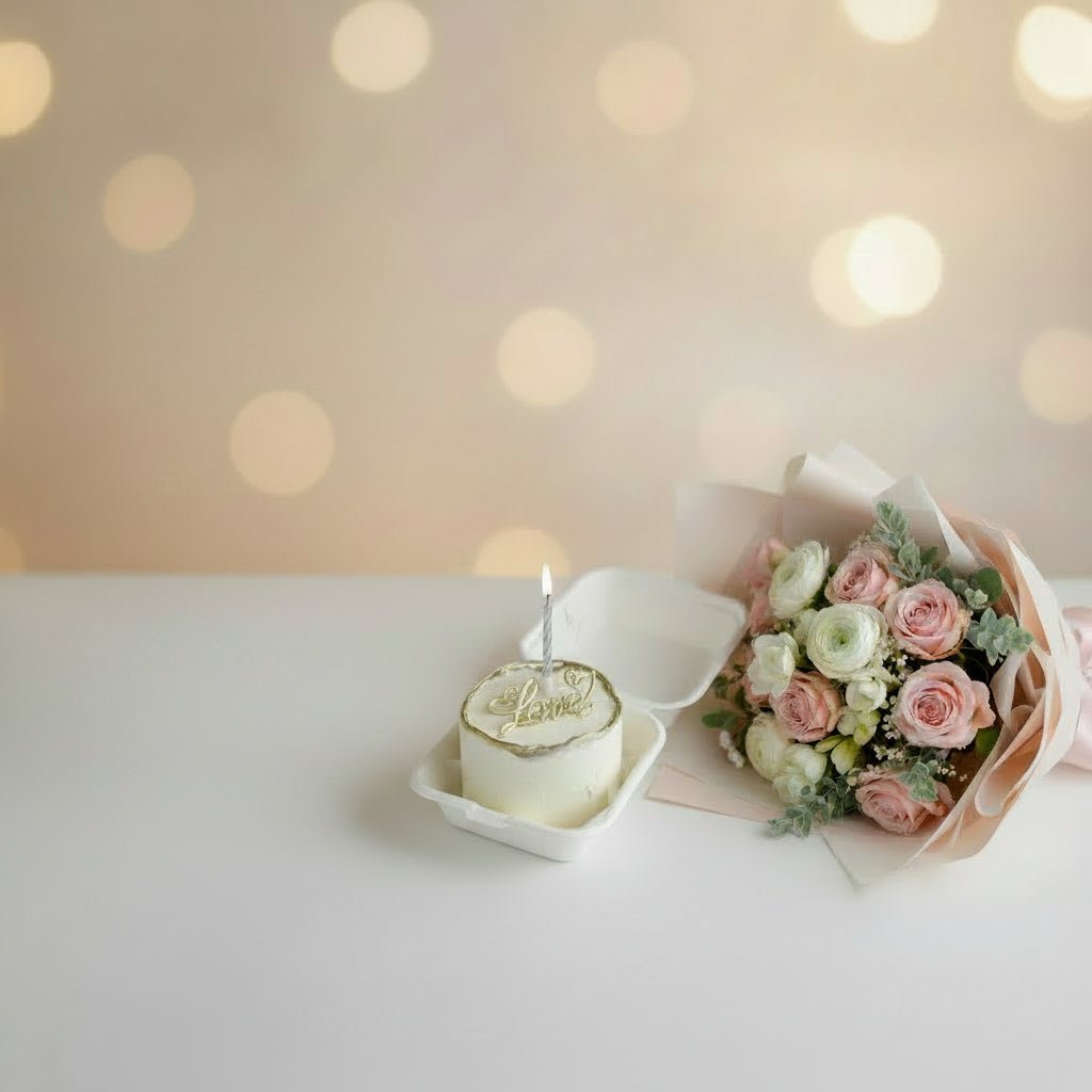 bento cake and flowers gift set