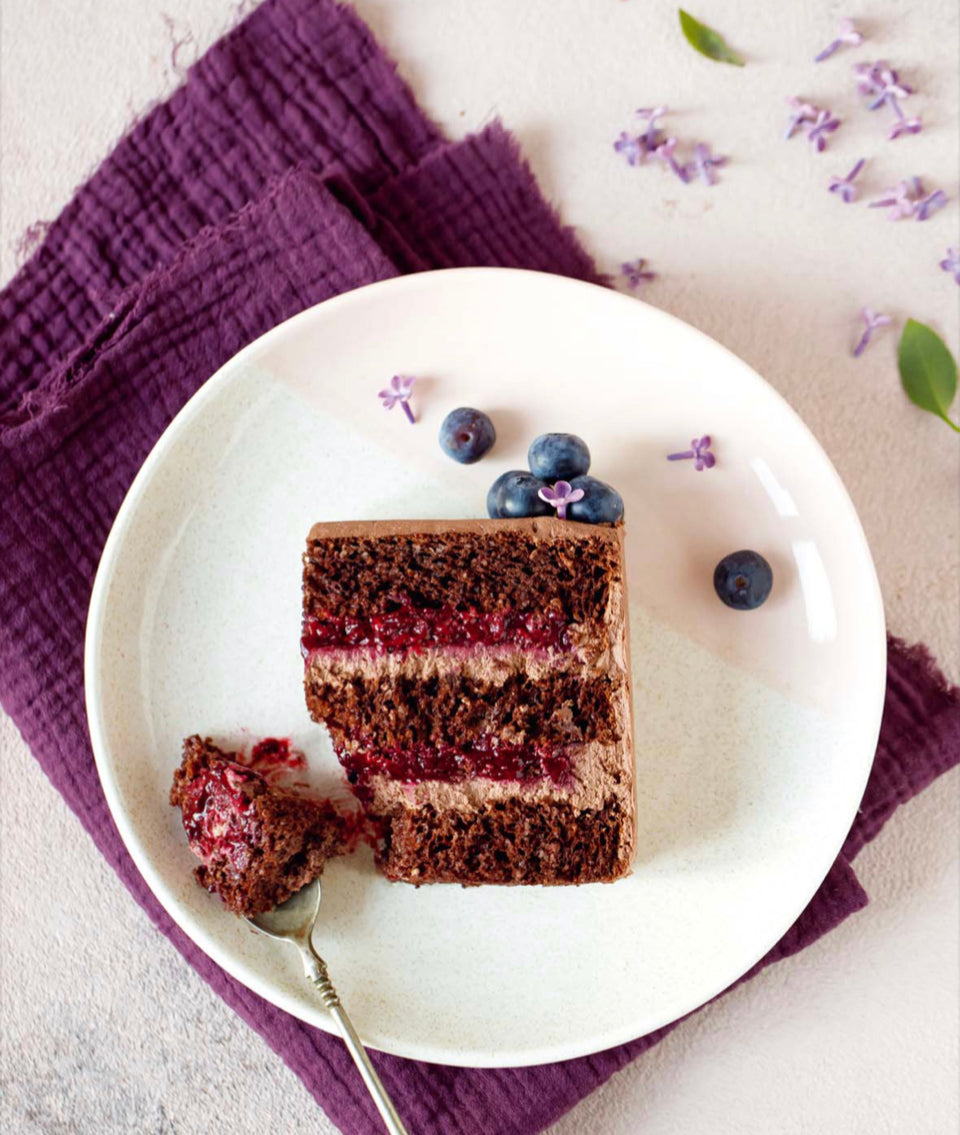 Low calorie/high protein  chocolate cake with berries