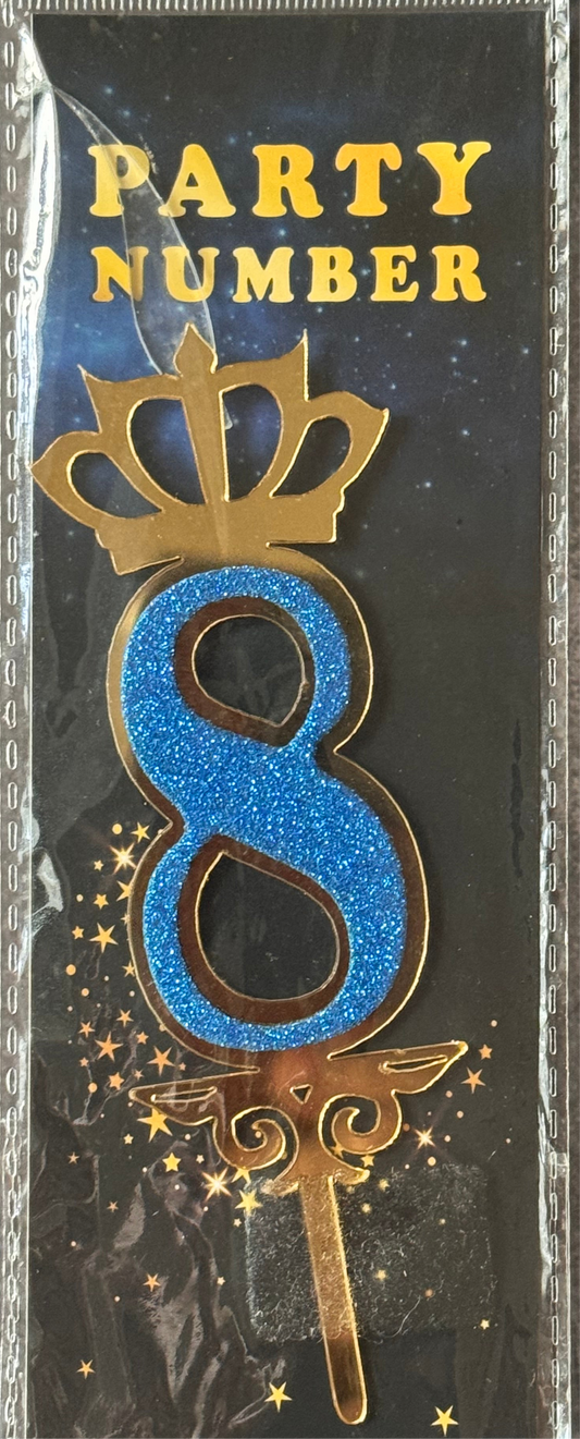 Number 8 cake topper, blue and silver
