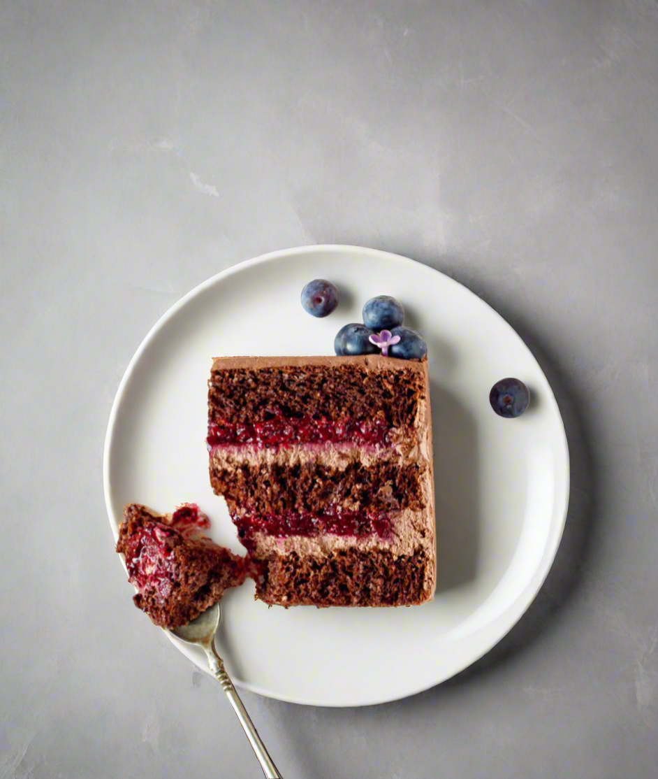 Low calorie/high protein  chocolate cake with berries