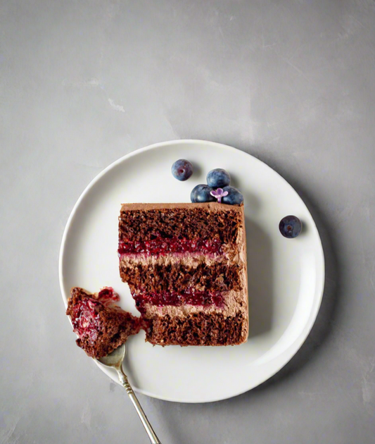 Low calorie/high protein  chocolate cake with berries