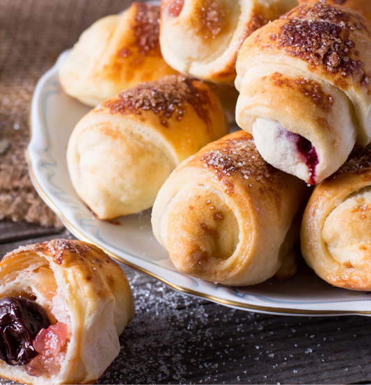 Low calorie gluten-free croissant with cottage cheese and organic jam