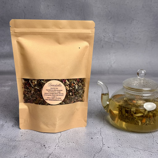 Healthy green loose leaf herbal tea — natural caffeine-free wellness drink.