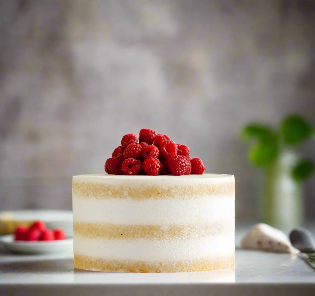 Vegan Low Calorie Vanilla Raspberry Cake