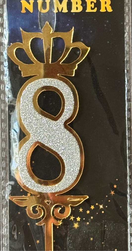 Number 8 cake topper, blue and silver