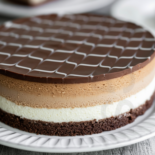 Gluten-free Vegan coconut chocolate cheesecake on a white plate