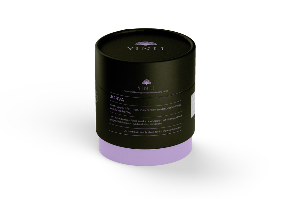 Black cylindrical container with purple base on a white background