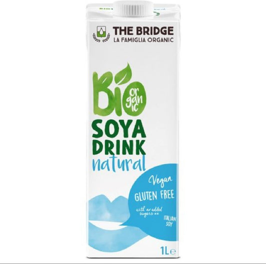 Box of The Bridge Bio Soya Drink on a white background