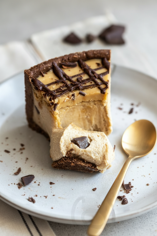 slice of gluten-free vegan caramel cheesecake