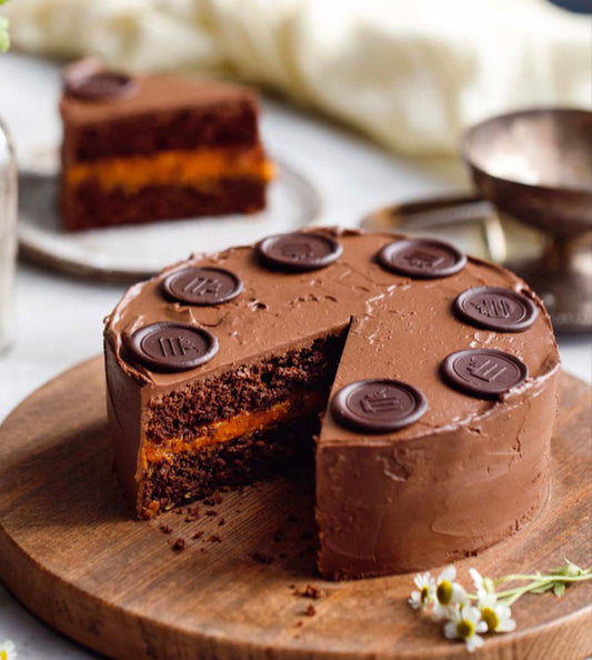 Low calorie chocolate cake with apricot filling