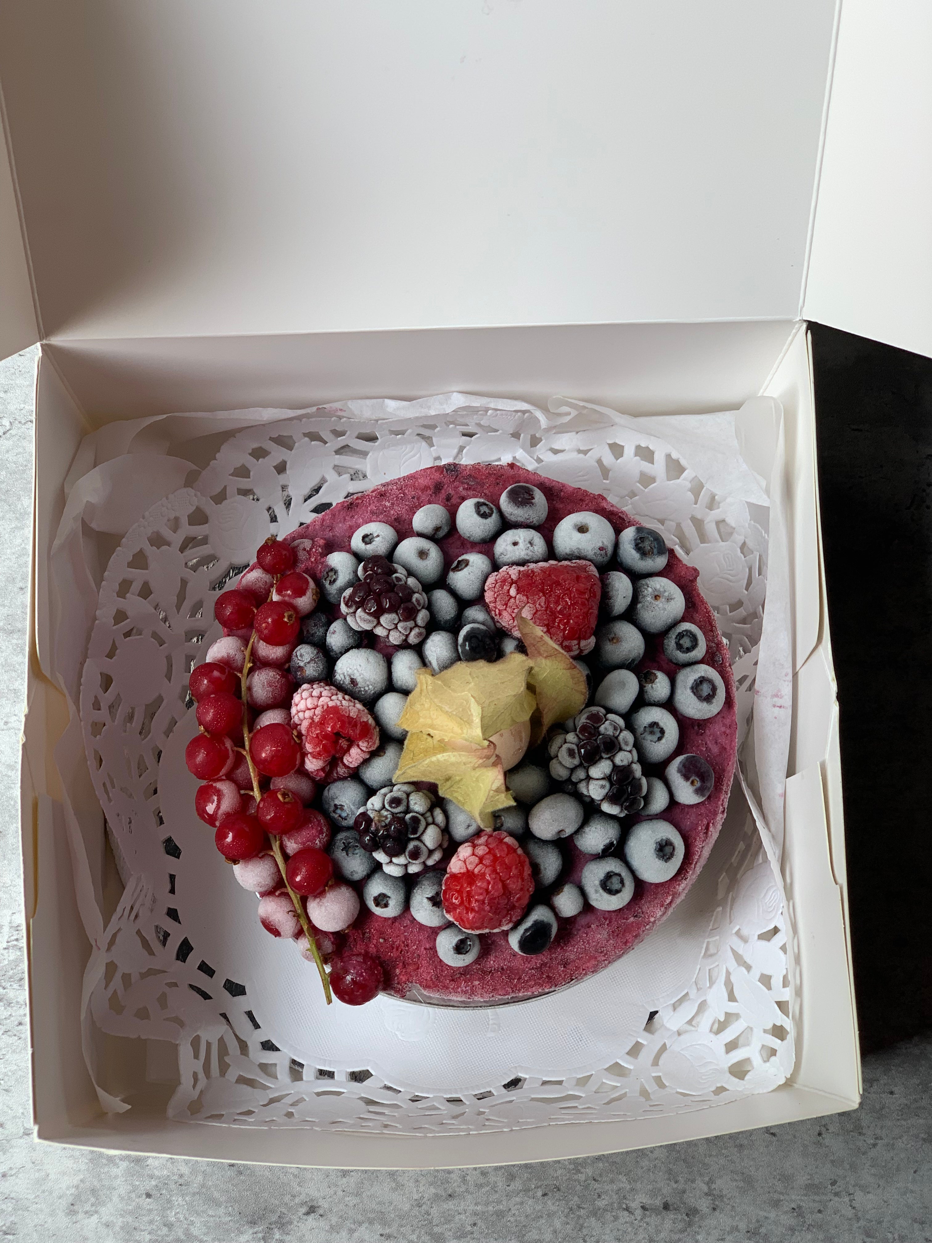Mixed berry vegan refined-sugar-free ice cream cake